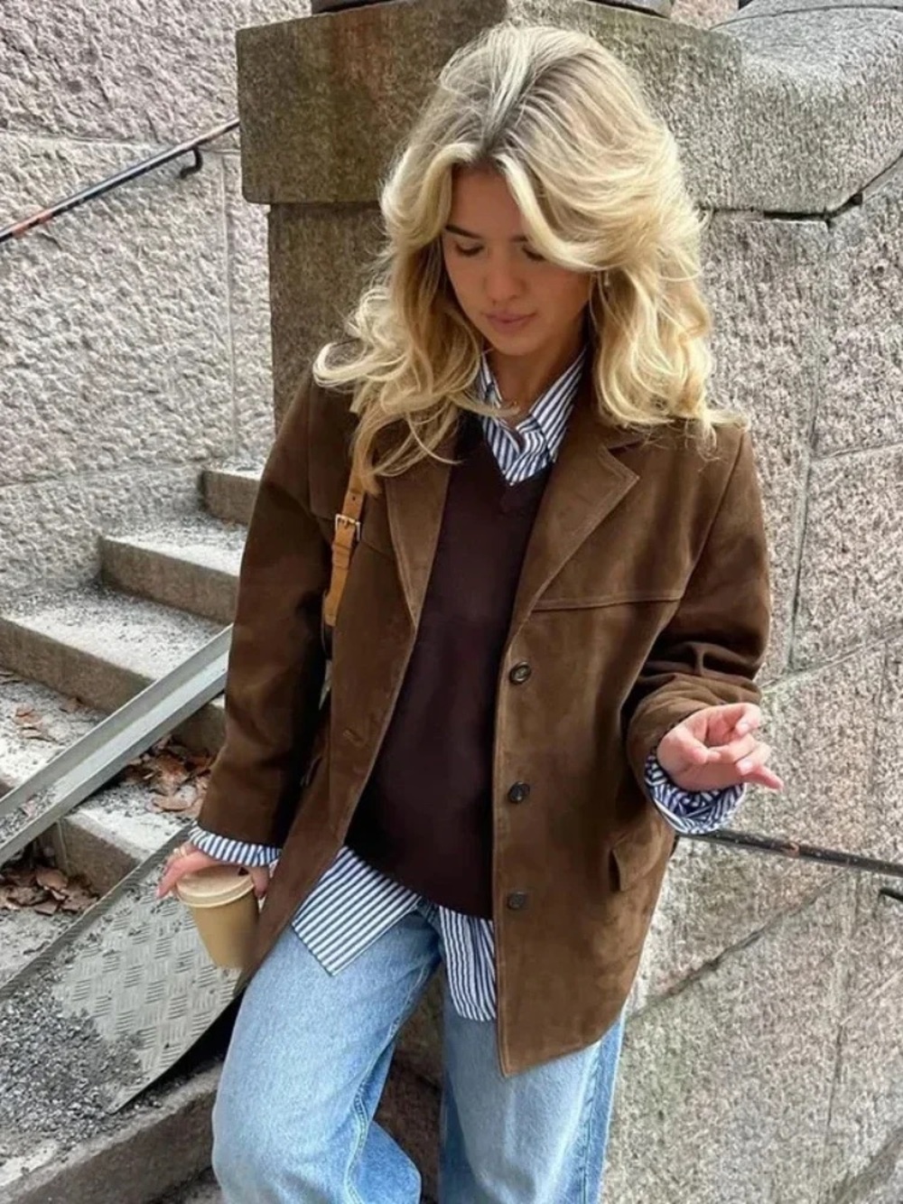 Vintage Brown Tan Suede Leather Jacket size X-Small